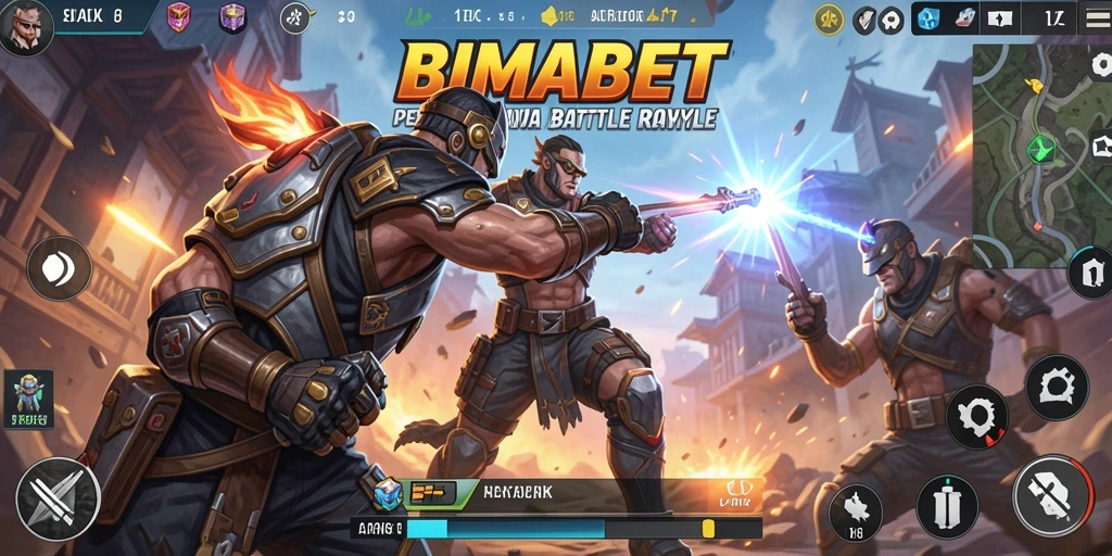 Screenshot gameplay <strong>BIMABET</strong> menampilkan pertempuran intens di arena yang dinamis.
