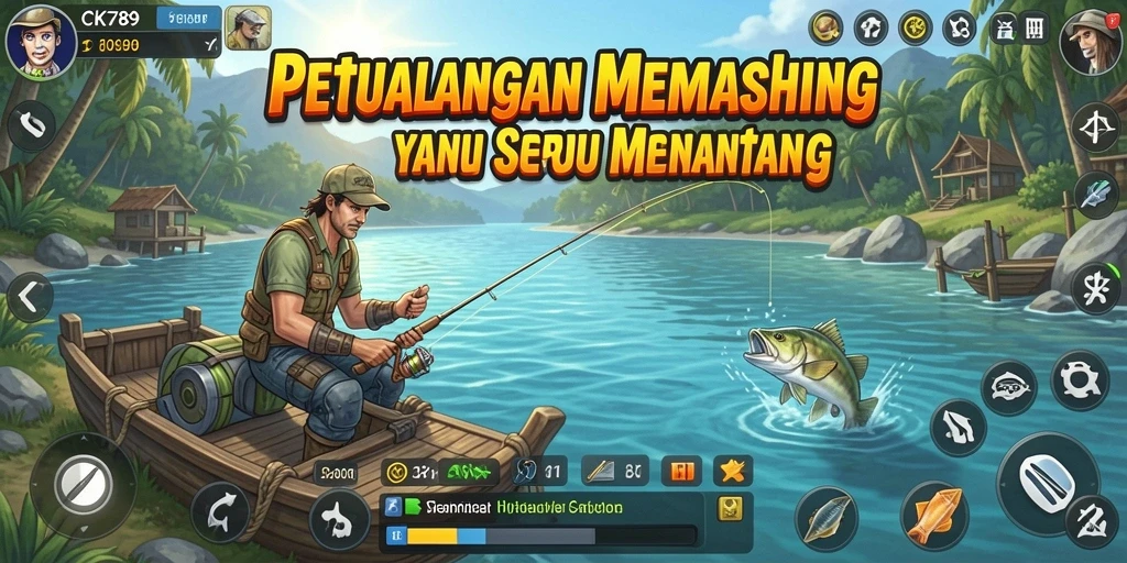 Screenshot utama CK789 yang menampilkan gameplay memancing yang seru.