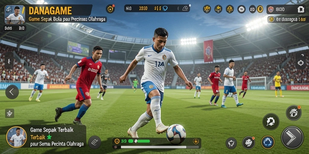Tampilan gameplay menarik dari DANAGAME saat pertandingan sepak bola berlangsung.