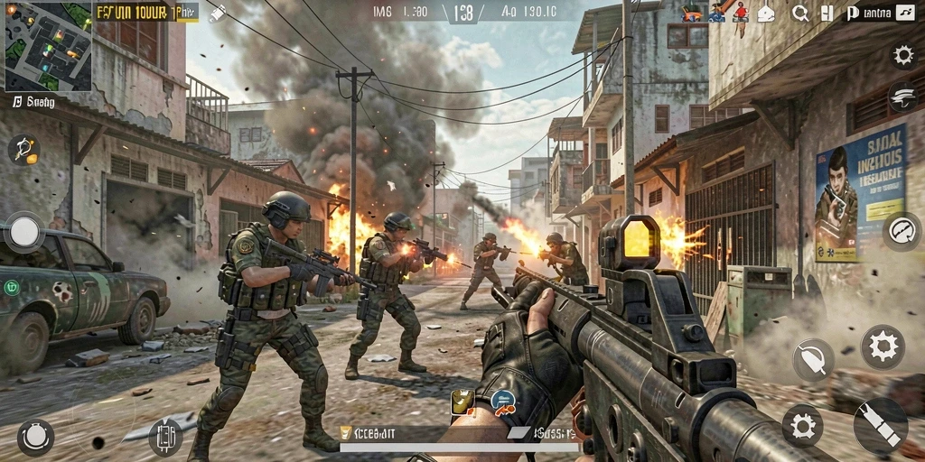 Tampilan gameplay yang mendebarkan dalam FO8 dengan aksi FPS intens.
