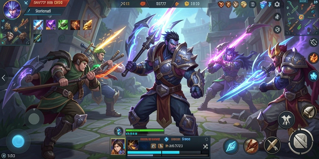 Screenshot gameplay HP777 yang menampilkan aksi MOBA yang seru.