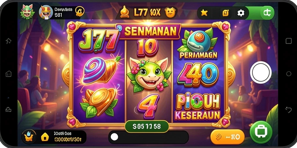 Screenshot gameplay L777 menunjukkan keseruan bermain Slot yang penuh warna.