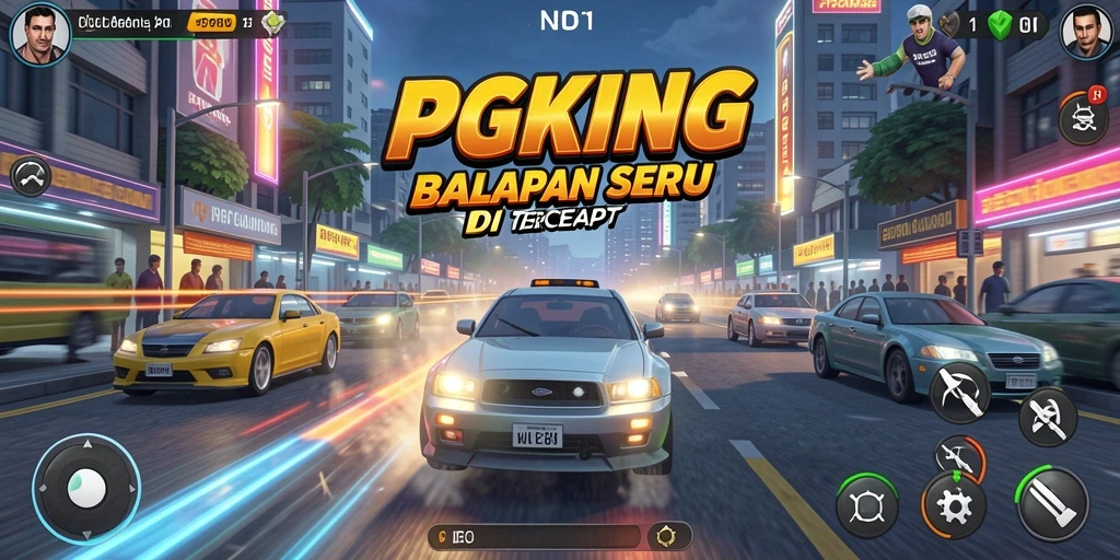 Tampilan screenshot gameplay PGKING yang mendebarkan di trek balapan.