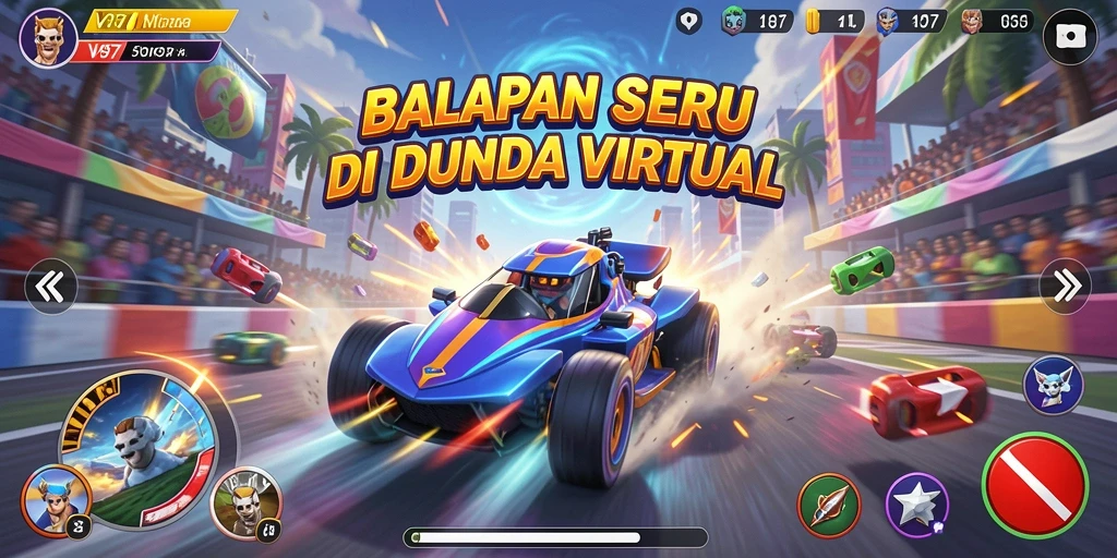 Screenshot V87 menampilkan aksi balapan yang seru dan intens.